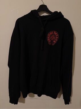 Chrome Hearts Red Horseshoe Logo Pullover Hoodie Black Size Large 024-077389
